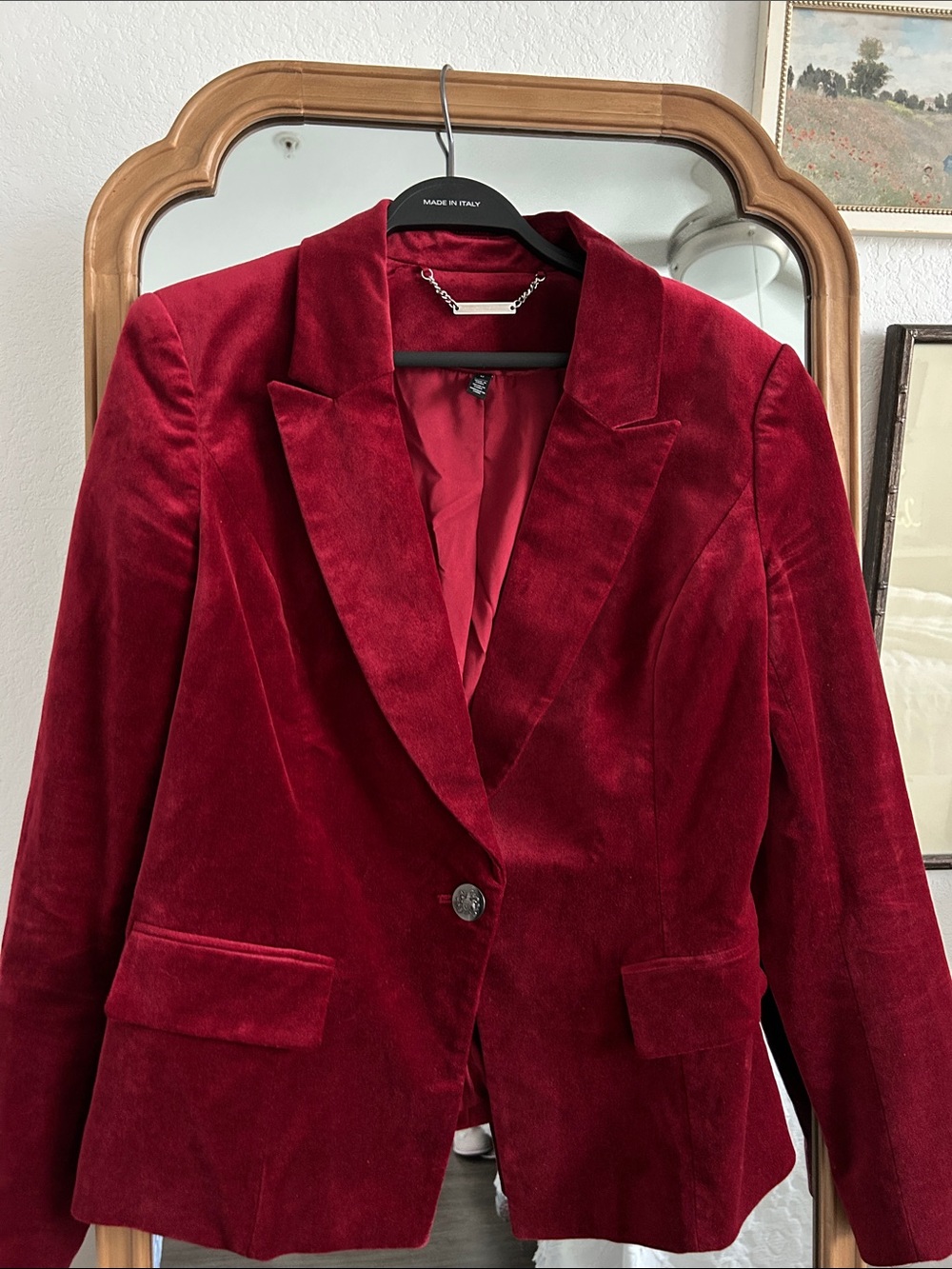 White House black market Velvet Tailored Blazer - Red